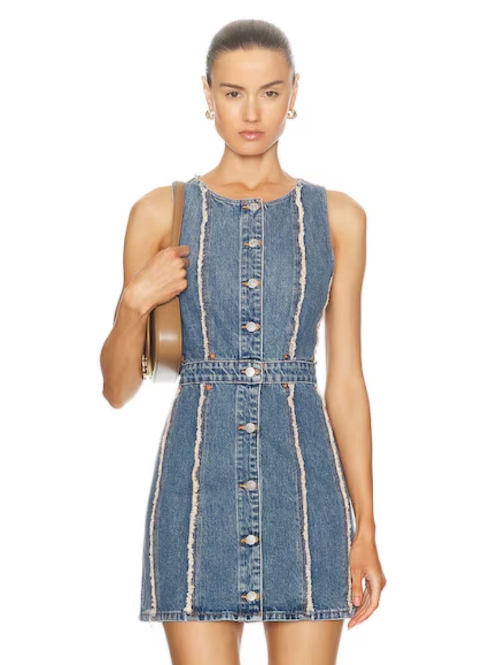 Re/Done fray Blue Denim dress Button-Front Mini jeans FWRD $425 Sz M